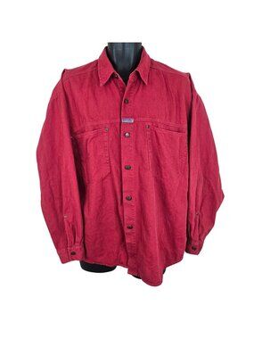 Vintage 80s Introspect Red Button-Up Denim Shirt L 100% Cotton